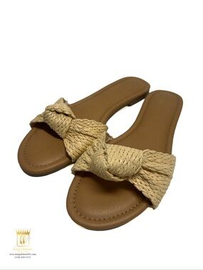 Time and Tru Tan Slide Sandals with Braided Knot Strap